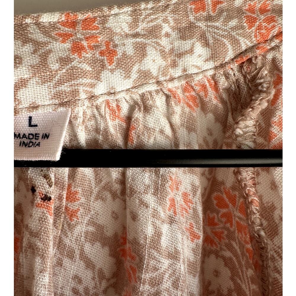 GAP Women's Floral Peasant Blouse Puff Sleeve Boho Top Coral Print Size Large - Picture 7 of 7
